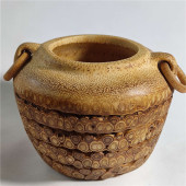 天然竹根雕刻文玩手捻把玩件手工打磨满钉笔筒铃铛金蟾壶罐子盒子