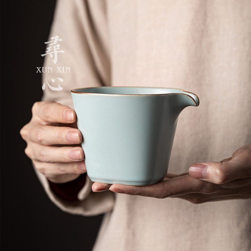 寻心汝窑公道杯匀杯陶瓷家用开片可养汝瓷公杯功夫茶具配件分茶器