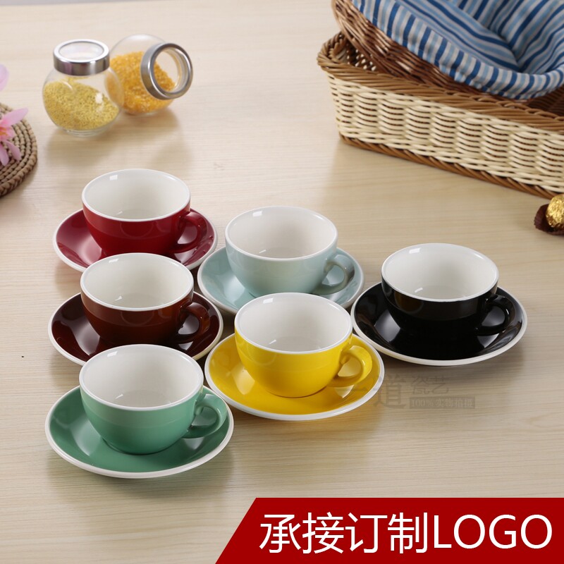 欧式咖啡白边杯碟套装韩式卡布比赛拉花杯300ml陶瓷拿铁杯200ml