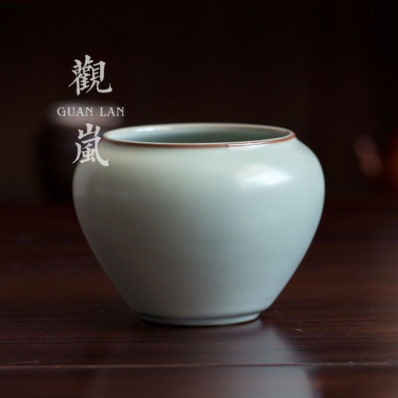 观岚 天青汝窑建水汝瓷开片可养茶洗茶渣缸复古干泡茶具茶道配件