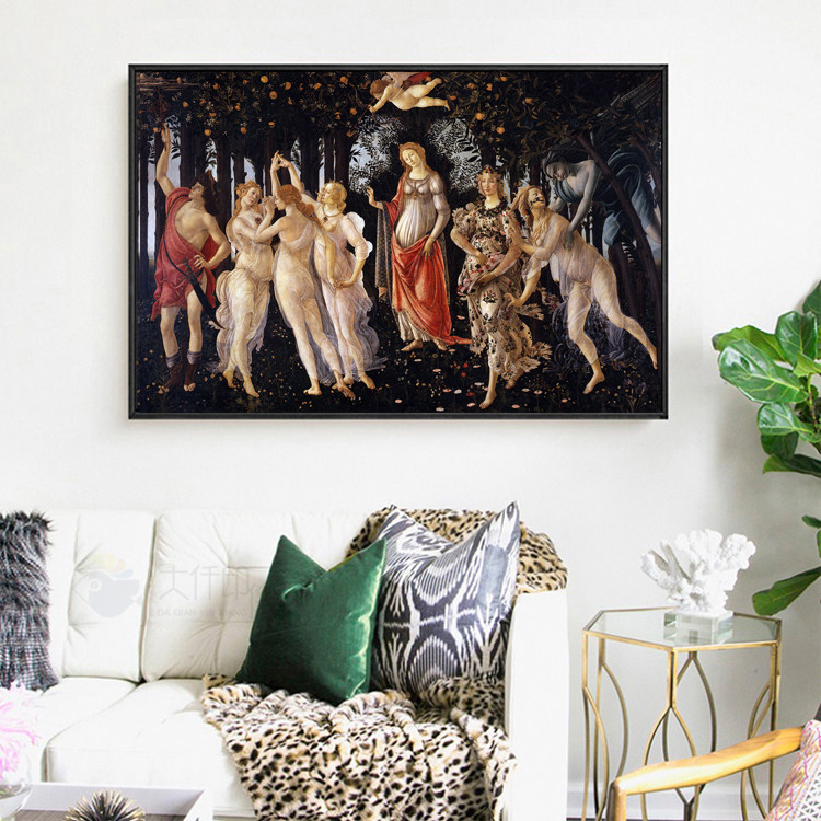 名画复制品波提切利春油画文艺复兴欧式会所古典宫廷人物酒店挂画