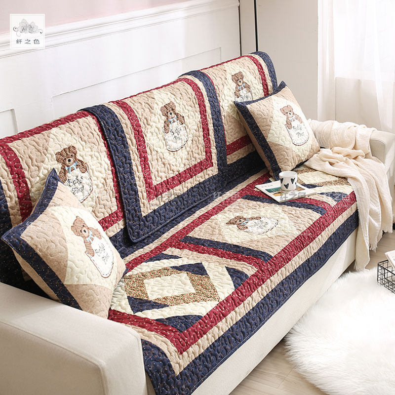 韩式可爱沙发垫全棉拼布防滑布艺绗缝盖巾家用坐垫子可水洗纤之色
