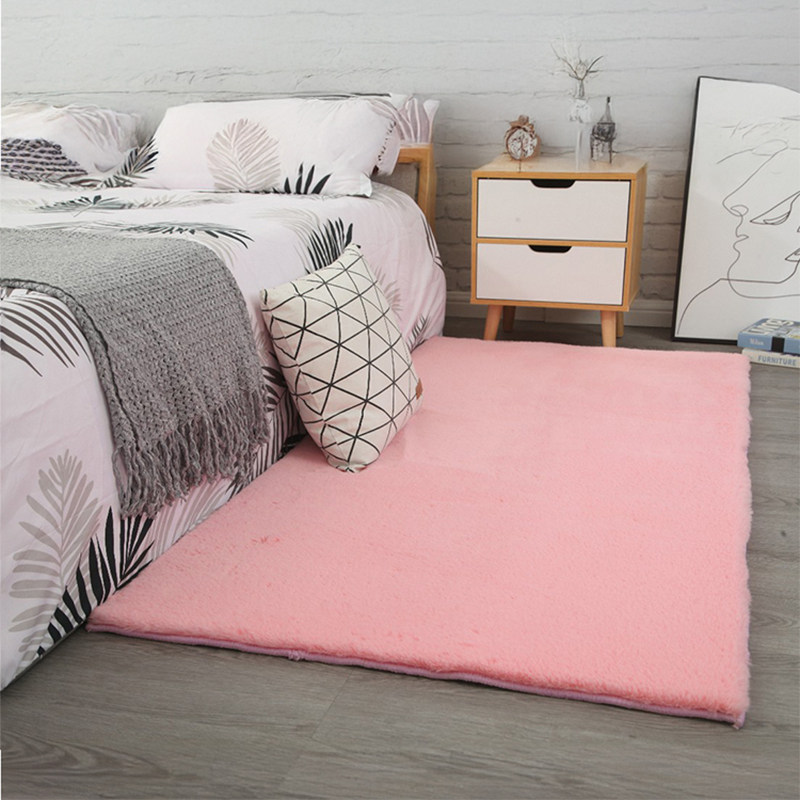 粉色长毛绒卧室床边毯女孩房间地毯飘窗阳台毛毯子秋冬加厚地垫子