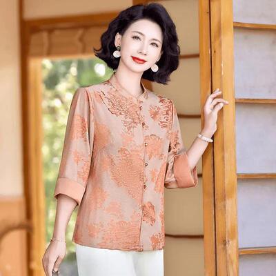 Lunar隐奢夏季新中老年妈妈装国风复古减龄阔腿裤套装中袖女上衣