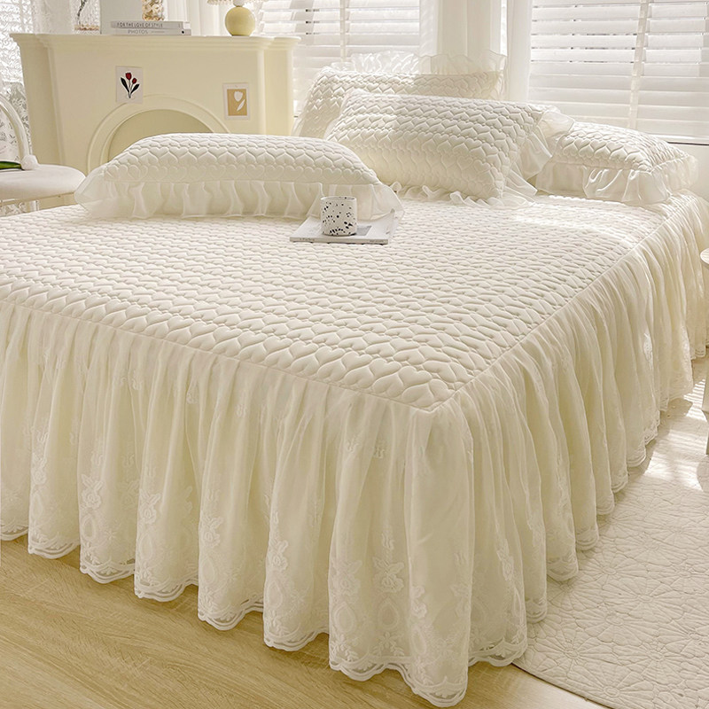 新款白色乳胶床裙三件套冰丝席床罩高级感蕾丝花边公主风床套夏季,床上用品,床裙,淘宝优惠券,粉丝福利购,淘宝优惠卷