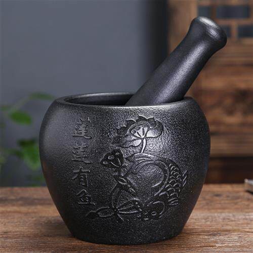 家用乌金石臼捣蒜器辣椒研磨器蒜臼石舂对窝擂钵石舀臼石盅捣药罐
