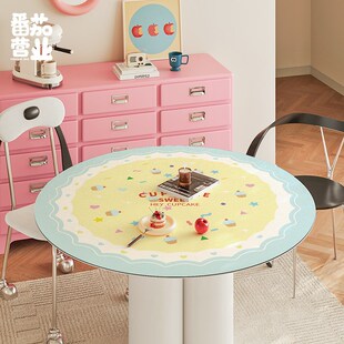 奶油风餐厅圆形桌垫可爱少女防水防油耐刮皮革垫免洗可擦餐桌垫子