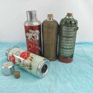 民俗怀旧收藏老物件老竹子暖瓶老保温瓶绿铁皮暖壶农家院装饰摆件