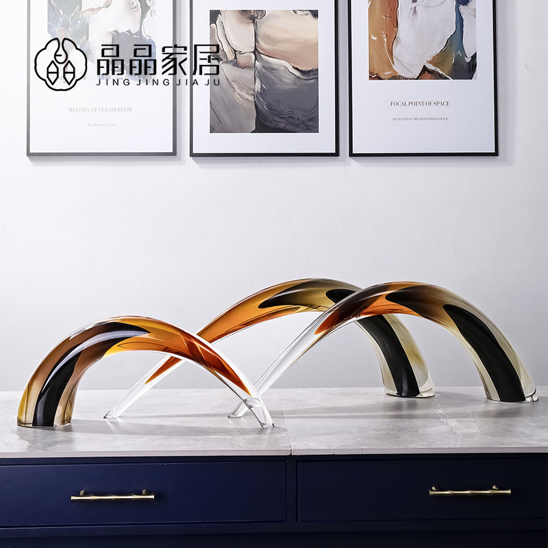 创意个性牛角造型玄关书房桌面玻璃摆件酒店别墅家居软装饰工艺品