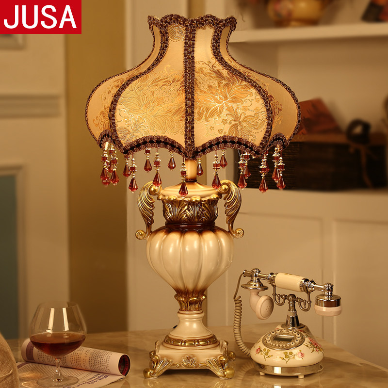 久三 奢华欧式台灯创意布艺书房古典复古客厅新婚庆 卧室床头台灯