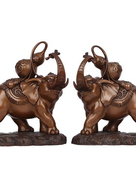 紫铜大象摆件一对葫芦对象中式家居办公室装饰品公司开业乔迁礼品
