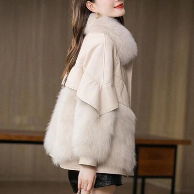 PU Leather Imitation Fox Fur MidLong Thickening Winter 2025