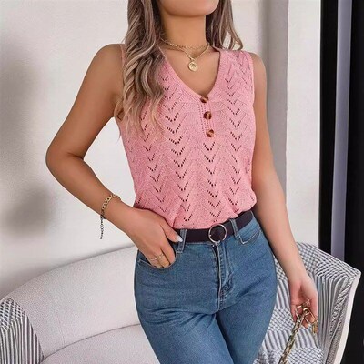 Liveshot 2025 SpringSummer Europe America Buttoned Vneck Hol