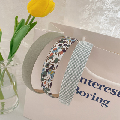 3pcs Vintage Floral Wide Headbands Solid Flower Plaids Hairb
