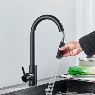 Black Kitchen Faucet Two Function Single Handle Pull Out Mix