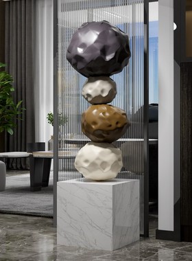 由居创意石来运转落地摆件现代雕塑艺术酒店样板房大堂过道装饰品