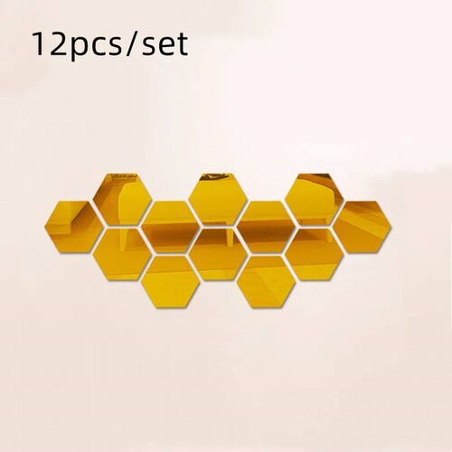 12PCs Bedroom Art Wall Home Decor Mirror Hexagon 3D Mirror D