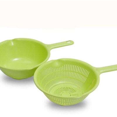 plastic long handle rice colander strainer filter green