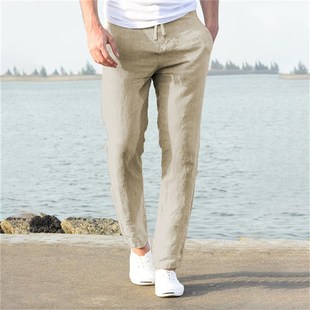 2023 Mens Cotton Linen Pants Male Autumn New Breathable Sol