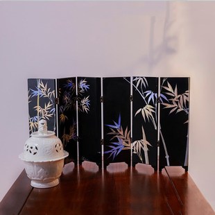 中式 国潮茶空间茶桌面小屏风摆件复古茶台漆器茶道配件礼盒装