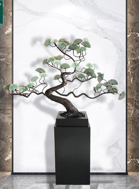 招财大型玄关迎客松树落地摆件酒店大堂客厅桌面铁艺金属雕塑装饰