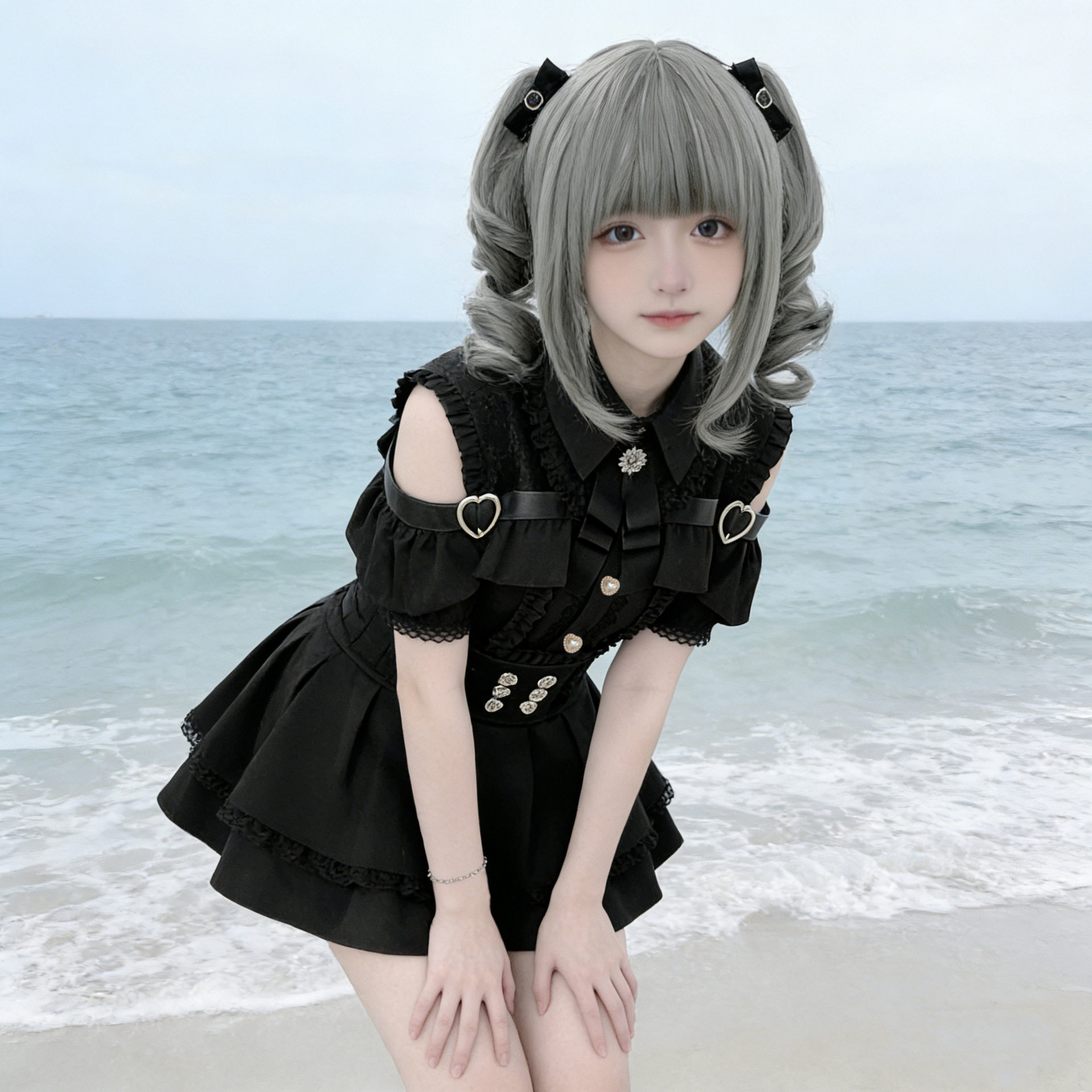 亚文化甜心邂逅jk制服两件套夏季日系少女暗黑露肩衬衫+半裙套装