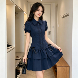 学院风小个子独特别致法式赫本风收腰气质高级感连衣裙女夏季新款
