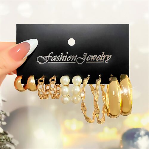Fashion Gold Color Earrings Set Geometry Butterfly Pearl Ear