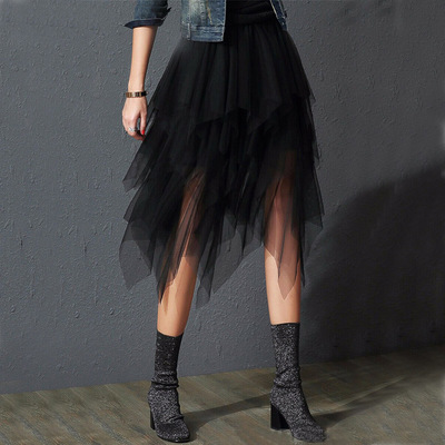 Irregular Tulle Skirt Women Summer High Waist Skirt Up Party