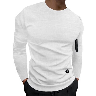 Slim Round Neck Long Sleeve Tshirt Men Arm Zipper Personalit