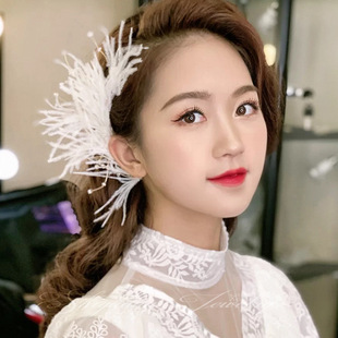 Artificial Feather Hairband Tiaras For Women Crystal Bead He