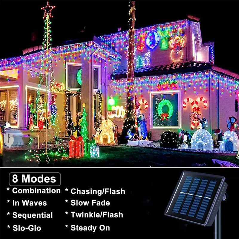 Solar Icicle String Lights 8 Modes Outdoor Solar Eaves Light