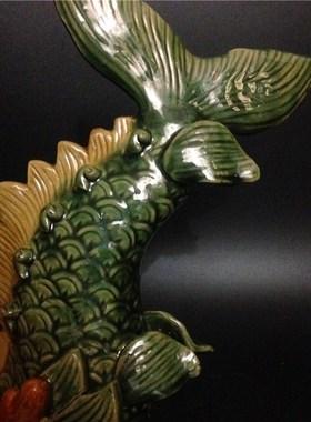 石湾公仔陶瓷鳌鱼摆件玄关阳台屋檐家居摆设动物龙鱼装饰工艺礼品