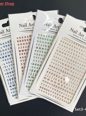 4Pcs 26 English Alphabet Nail Stickers Self-Adhesive Nails A
