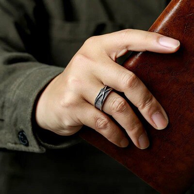 Retro Time Space Goku Black Ring Punk Gothic Open Ring For M