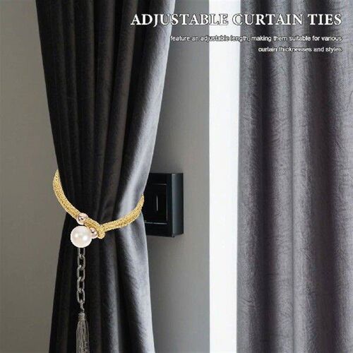 2 Pairs Adjustable Rope Tiebacks With Large Pearls