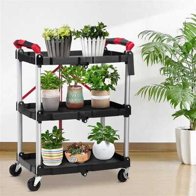 Portable Folding Service Cart, 3 Tier Folding Utility Cart ,