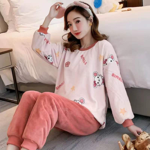 New 2021 Autumn Winter Warm Flannel Women Pyjamas Sets Thick