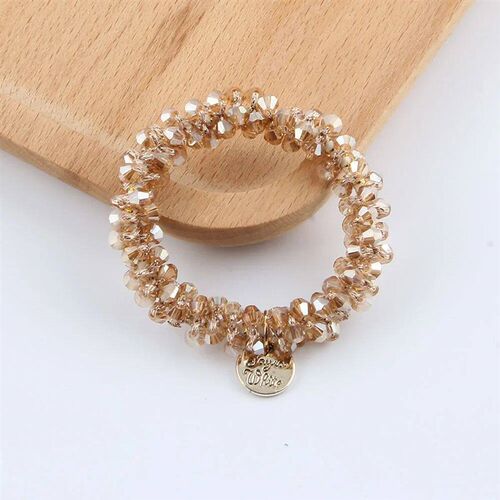 Women Crystal Pearls Hair Rope Handmade Elastic Beaded tail