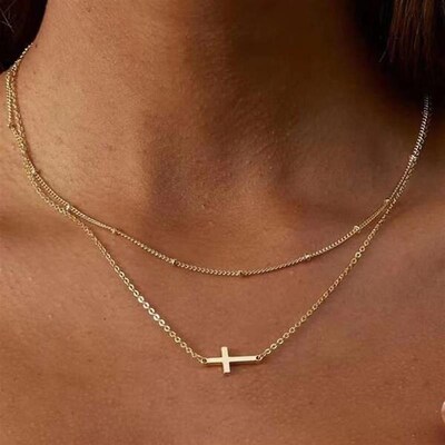 Cross border double layer cross necklace womens accessories