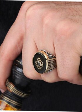 Retro Handmade Turkish Ring For Men Vintage Double Swords Bl
