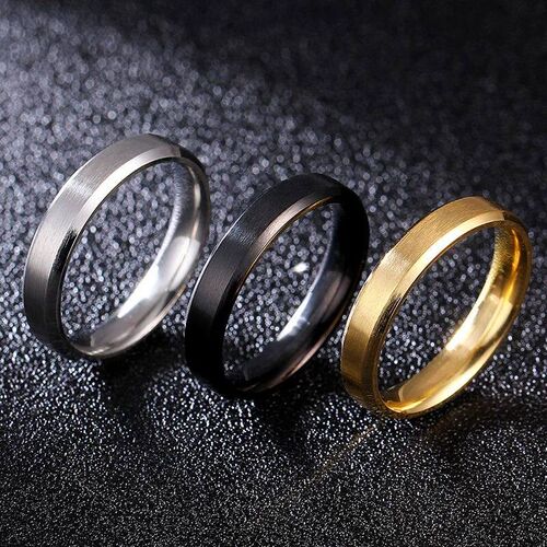 4mm Simple Smooth Women Rings Black Stainless Steel Men Ring