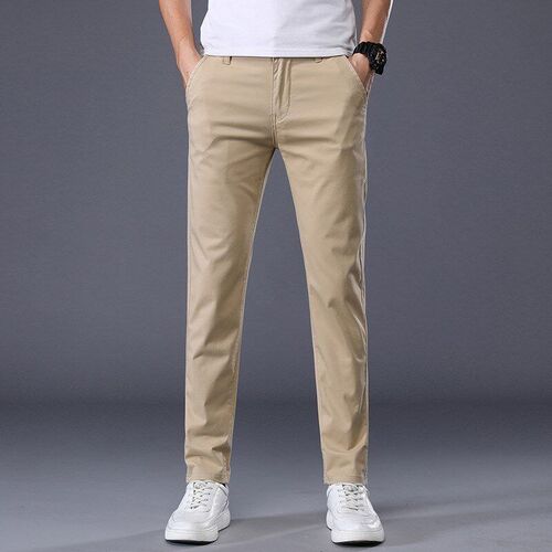 Spring Mens Black Casual Pants Slim Straight Long Trousers E