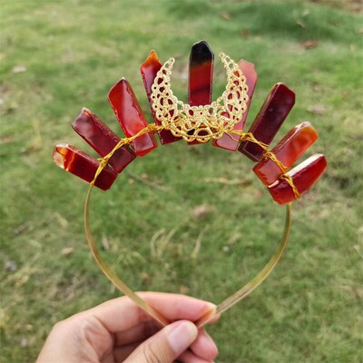 Natural Crystal Moon Crown Multicolored Wedding Headband Han