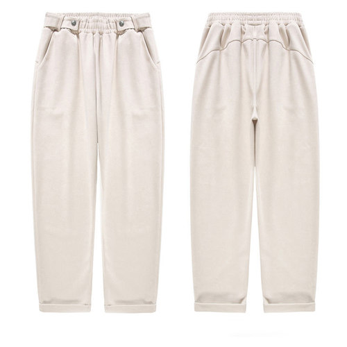 Women Woolen Pants Autumn Winter 2021 New Casual Solid Elast