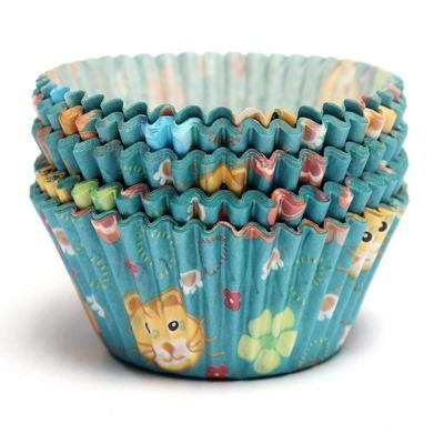 100Pcs Blue Flowers C-at Pattern Cupcake Muffin Liner Baking