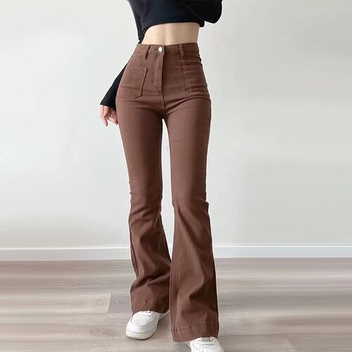 Women Flared Jeans Loose Denim Pants Bottom Straight High Wa