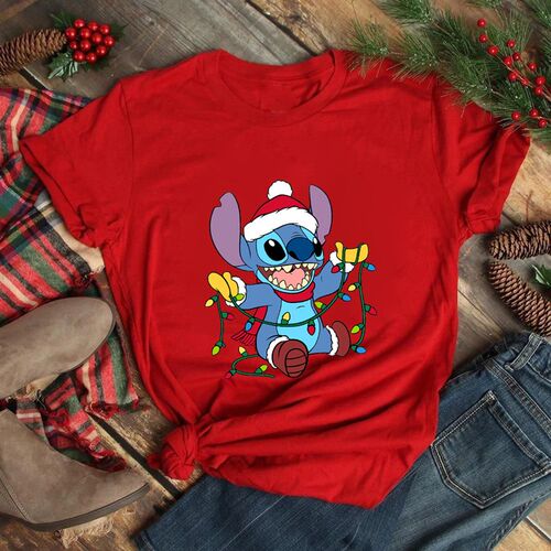 Red Stitch  Christmas Shirt Women France Fashion  New Kawaii