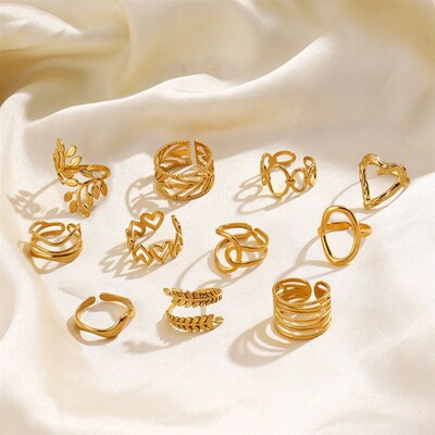Gold Color Stainless Steel Heart Ring Women Metal Finger Hol