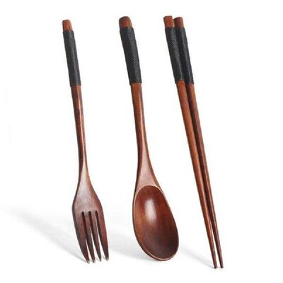 1~10PCS Wooden Chopsticks Spoon Japanese Tableware Set